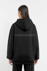 Oversized Tonal Back Print Hoodie - Black